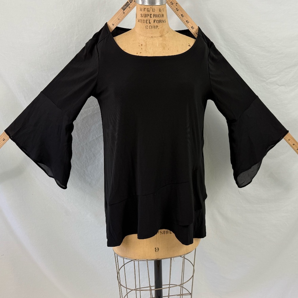 Roz & Ali Black 3/4 Peplum Sleeve Tunic Size Large